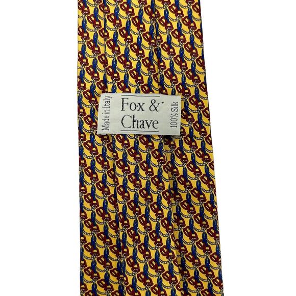 Fox & Chave Vintage Mens Yellow Red Pattern Silk Tie - Picture 3 of 4